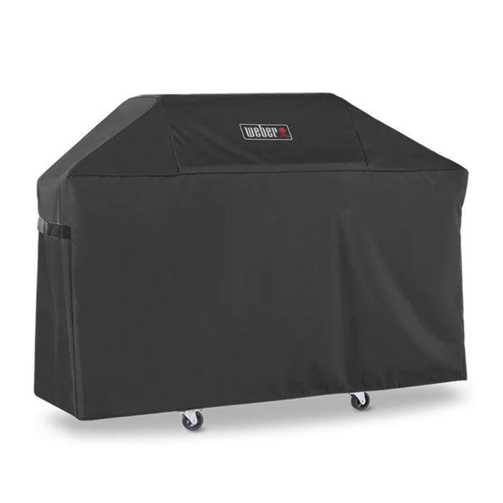 Weber Premium Outdoor Grill Cover â WaterâResistant WeatherâProtective Grill Cover for Genesis 300 Series (3 Burners) Gas Grills, Durable Black Fabric with Secure Fastening Straps