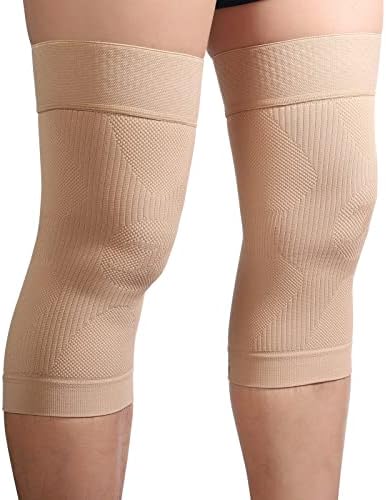 KEKING Orthopedic Brace for Tendinitis, Arthritis, ACL, MCL, Injury Recovery, Meniscus Tear, Knee Pain, Aching Knees, Patellar Tendonitis and Arthritis, Knee Compression Sleeves 2 Pack, Beige XXL