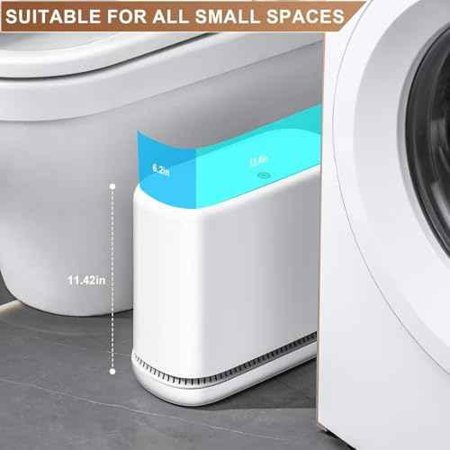 funest Bathroom Trash Cans, Garbage Can with Press Type Lid,10L Dogproof Slim Plastic Narrow Trash Bin