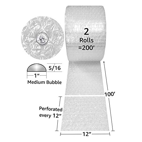 UOFFICE Bubble Roll 200' x 12" Wide - Medium Bubbles 5/16" Wrap for Packaging Clear