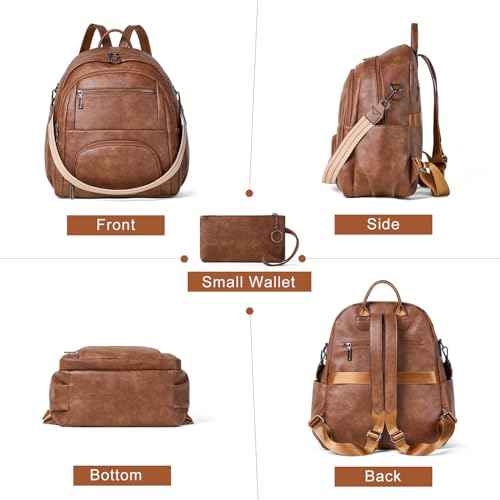 35L Backpack Purse for Women Men Large Travel Backpack for Work College Laptop Back Pack Vegan Leather Fashion Brown