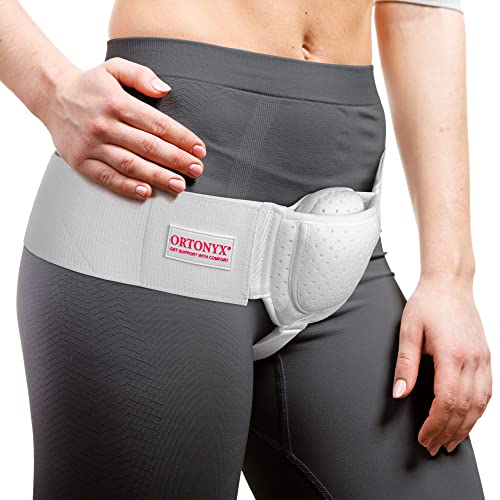 ORTONYX Inguinal Hernia Belt for Men and Women with Removable Compression Pad and Adjustable Waist Strap, Hernia Support Truss for Inguinal, Incisional Hernias, Left/Right Side - White S/M