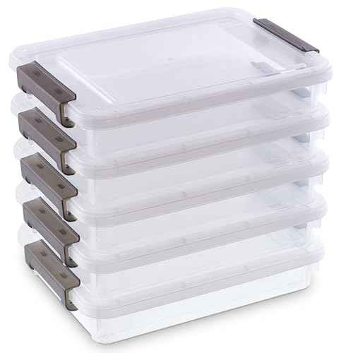 5PCS Plastic Storage Bins with Lids Portable Project Case Water Resistant Plastic Containers for Organizing Document,A4 Paper,Photo,Letter,Scrapbook
