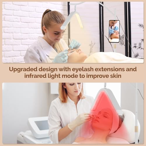 LED Floor Lash Light Lamp, Infrared Red Light Therapy with Stand Adjustable Half Moon Lamp for Lashes and Estheticians,Tattoo,Nail, Beauty,Body Face(White)