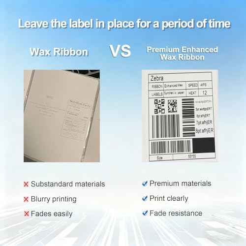 6 Rolls 2.36" x 1476' Premium Enhanced Wax Thermal Transfer Ribbon, 60mm x 450m Black Industrial Barcode Label Printer Ribbon - Compatible with Zebra, TSC, GoDex, Citizen, 1" Core