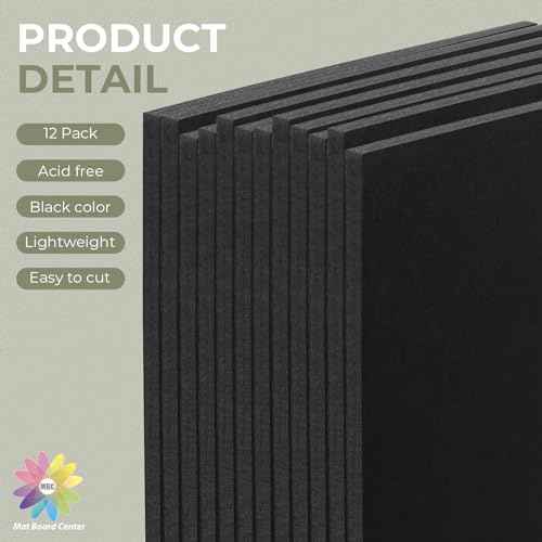 Mat Board Center, 12 Pack 16x20 Black Foam Boards, Acid Free Foam Core Board, 1/8 inch Thick
