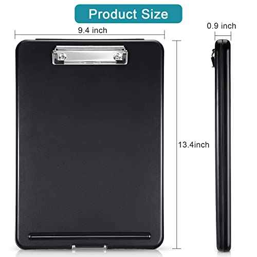 6 Pieces Clipboard with Storage, 9.5 x 13.5 Heavy Duty Plastic Storage Clipboard, Nursing Foldable Clip Board with Compartment and Metal Clip for Nurse Teacher Student Classroom Office (Black)
