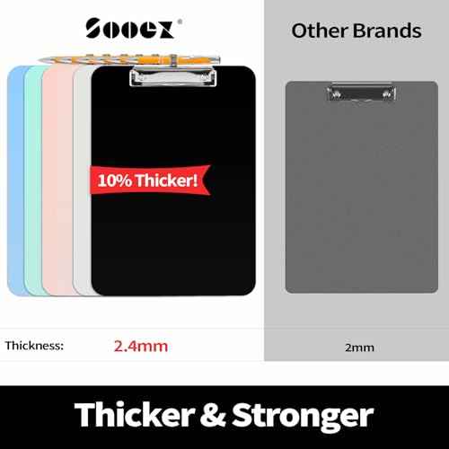 Sooez 2 Pack Plastic Clipboard with Pen Holder, [10% Thicker] Clip Boards 8.5x11 with Low Profile Clip, Cute Nursing Clipboards, Kids Clipboards for School & Drawing, Standard Letter Size/ A4, Black