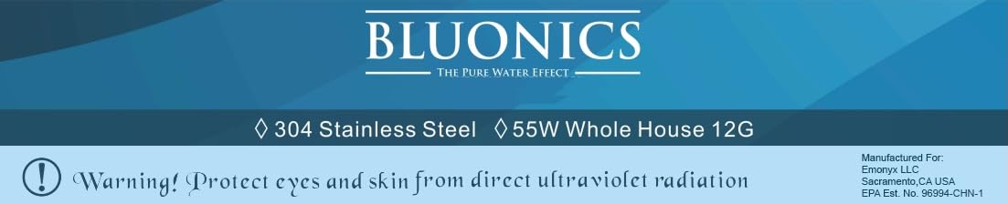 UV Water Filter Whole House Purifier System 55W Ultraviolet Light Lamp, 110V, 12GPM Flow Rate, 3/4 inch NPT Inlet Outlet Purification by Bluonics