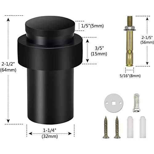 KOLAKO Door Stoppers, 16 Pack Cylindrical Floor Mount Door Stop Black Heavy Duty Door Stops Stainless Steel Metal Safety Floor Doorstops for Wall