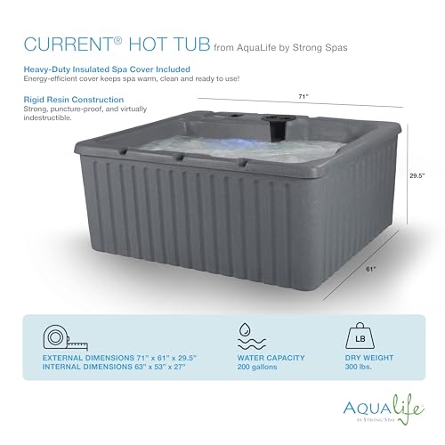 Aqualife Current 4-Adult Outdoor Hot Tub, Uses Standard Outlet, 14 Hydrotherapy Jets, Underwater Led Lighting, Cover Included