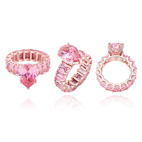 Orbelix 14K Gold Teardrop Shape Ring, Pear Cut Radiant Cut Moissanite Ring, A Sparkling Tear of Joy for Celebrated Moments (Pink, 8)