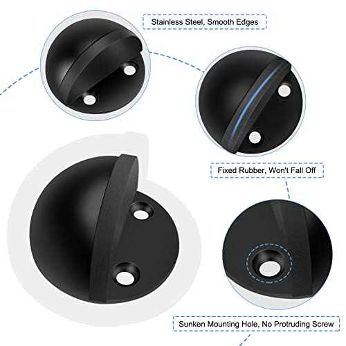 16 Pack Door Stoppers Black Slef Adhesive Floor Door Stops No Drill Rubber Bumper Doorstop Wall Protector, Stainless Steel Dome Shaped