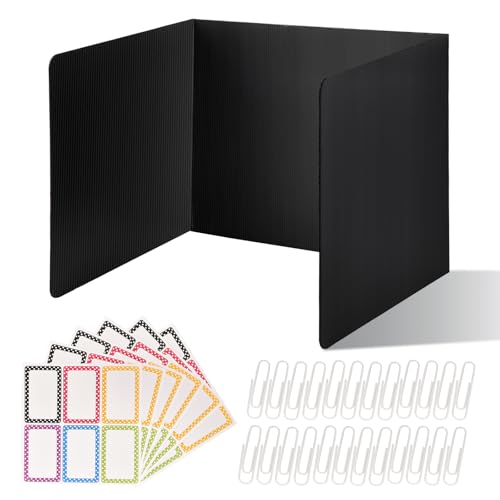 24 Pack Desk Dividers for Students,3-Fold Privacy Screens,Testing Dividers for Classroom Waterproof,Plastic Easy Clean Privacy Shields for Student Includes Extra Labels