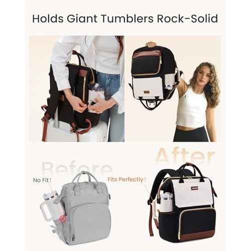 LOVEVOOK Laptop Backpack for Women with Giant Tumbler Holder Pocket, 15.6 inch Travel Work Backpack Purse for Nurse Teacher, Waterproof School Bag College Bookbag Cute Casual Daypack for Girls