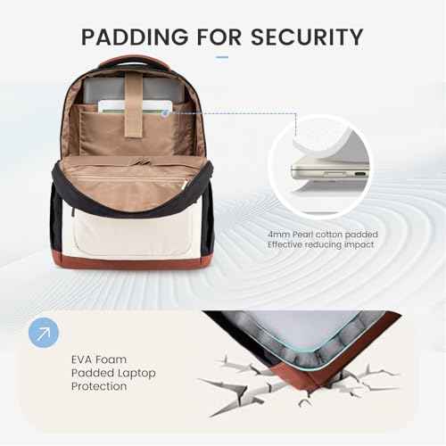 LOVEVOOK Laptop Backpack Women with Pouch Pocket for Large Capacity Cup,17 Inch Lightweight Puffer Computer Laptop Bag Travel Backpack Purse for Work College Teacher Personal Item,Black-White-Brown