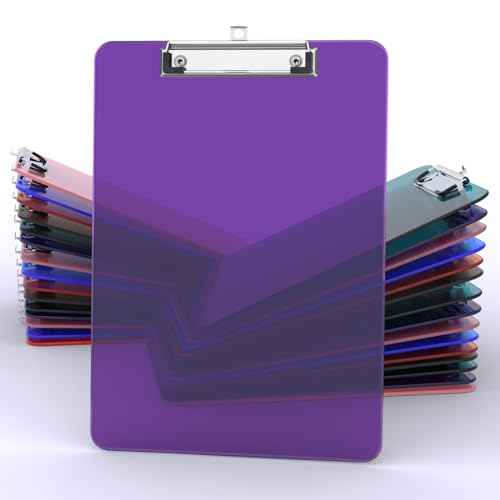 Color Clipboards 30 Pack, A4 Plastic Clear Clip Board 8.5 x 11 for Classroom, Students, Kid, Woman, Size 9" x 12.5" with Low Profile Clip, Office & School Supply