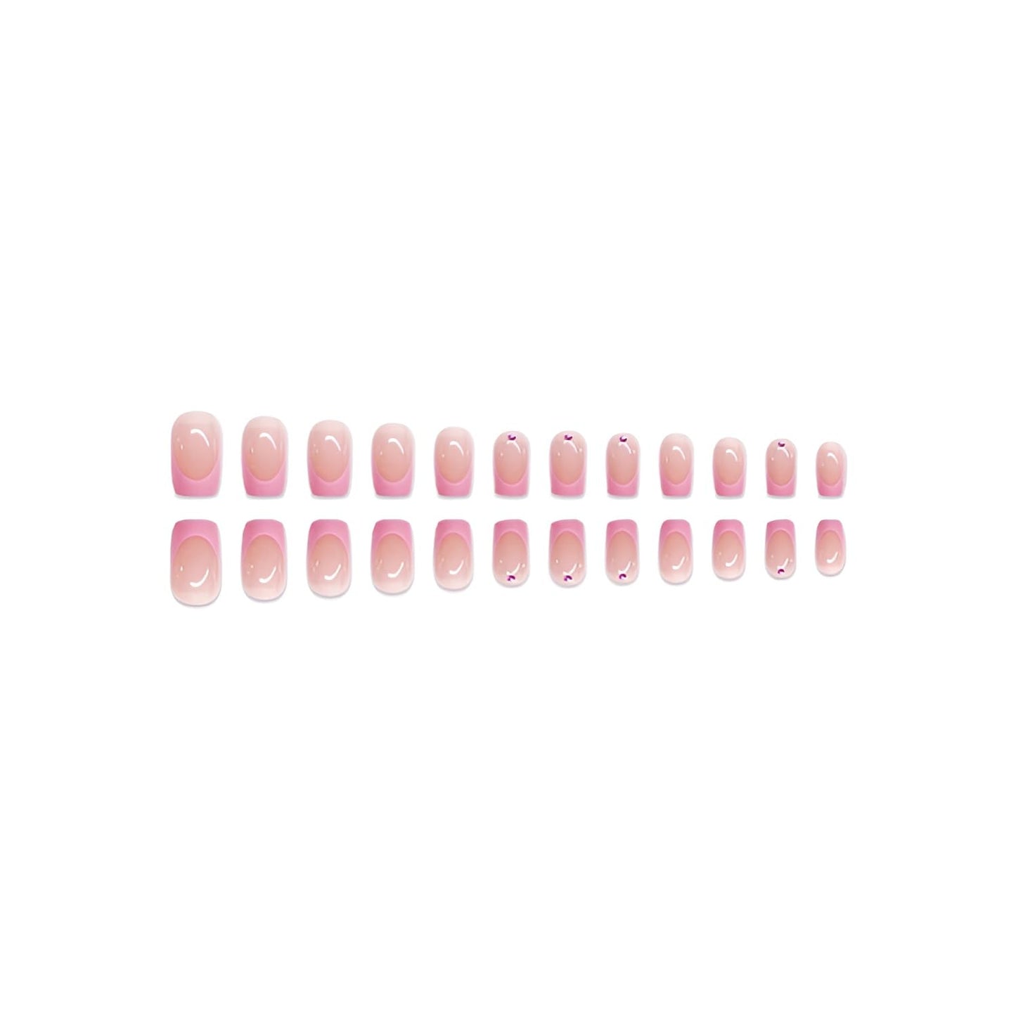 48Pcs Pink French Tip Press on Nails Short Square Fake Toe Nails Pink Nails Press Ons Rhinestones False Toenails Glossy Glue in Nail French Tip Stick on Toenail for Women Decorations Set