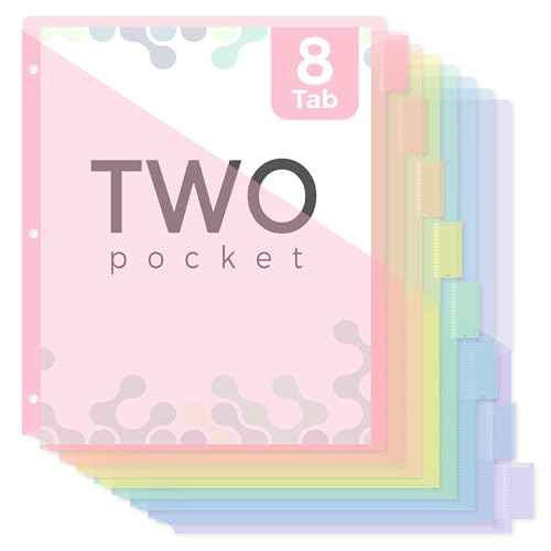 SKYDUE Pastel Binder Dividers with Tabs and Pockets - Soft Plastic Dividers for 3 Ring Binder, Includes 16 Blank Index Labels, for School & Office Organization, Pink