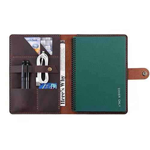 Leather Folio Cover Compatible with Rocketbook Executive Size 6 x 8.8, Handmade Rustic Leather Journal Cover for A5 Notebooks - Coffee