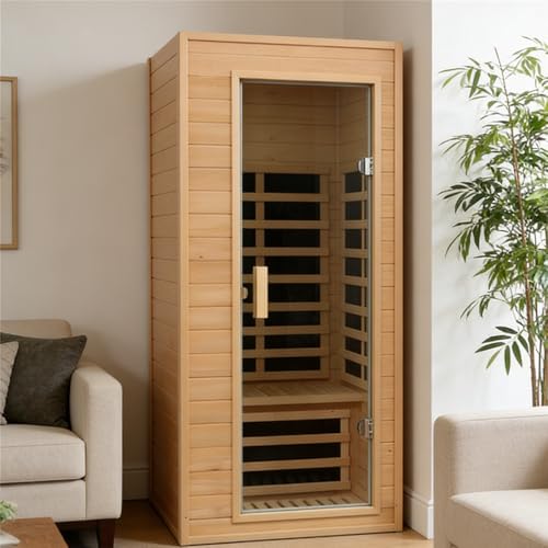 Kanlanth 1 Person Infrared Sauna, Low EMF FAR Infrared Saunas for Home, 1200 watt Canadian Hemlock Indoor Sauna Room with LED Reading Lamp, LCD Display Control, Blue-Tooth Audio