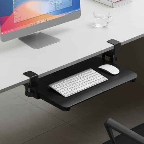 Keyboard Tray Under Desk, Slide Out Computer Keyboard & Mouse Tray with C Clamp-on Mount Easy to Install,24" WÂ£Â¨Including ClampsÂ£Â© X 12"D Small Size,Black