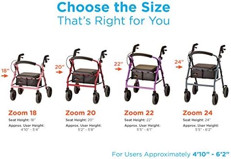 NOVA Medical Products Zoom Rollator Walker, Purple, 20 Inch