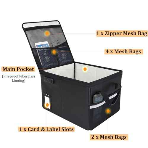 File Box with Lock 5200¡ÆF with Heat Insulated,Fireproof Box File Storage Organizer Anti-Static,Collapsible Fireproof Document Filing Box with Handle,Portable Home Office Safe