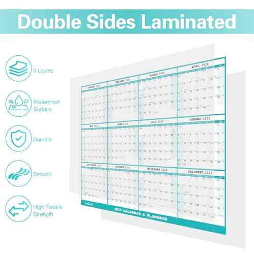 24" x 36" 2026 Wall Calendar, Folded Wet & Dry Erase Wall Calendar 12 Month, Annual Yearly Planner Yearly Laminated Calendar 2026 Horizontal/Vertical, with Julian Dates
