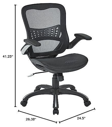 Office Star Ventilated Manager's Office Desk Chair with Breathable Mesh Seat and Back, Black Base, Black