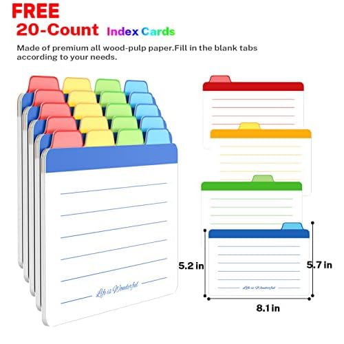 Neando 5x8 Index Card Organizer with Lid ? Extra Large Acacia Wood Storage Box with 4 Compartments, 20 Blank Tabs, Holds 600 Cards ? File Box for Recipes, Projects, School Notes & Office Organization
