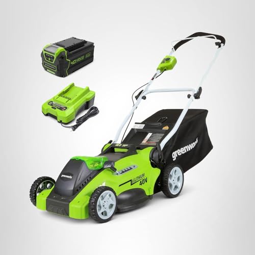 Greenworks 40V 16" Cordless Lawn Mower, Ultra-Light Push Mower with 4.0Ah Battery & Charger(75+ Tool Compatibility, 45Min Runtime)