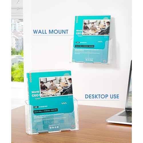 KTRIO Acrylic Brochure Holder 8.5 x 11 Clear Flyer Display Stand, Plastic Literature Holder for Trifold Brochures, Magazines, Menus, Pamphlets, Booklets, Documents, Desk or Wall Mount, 4 Pack