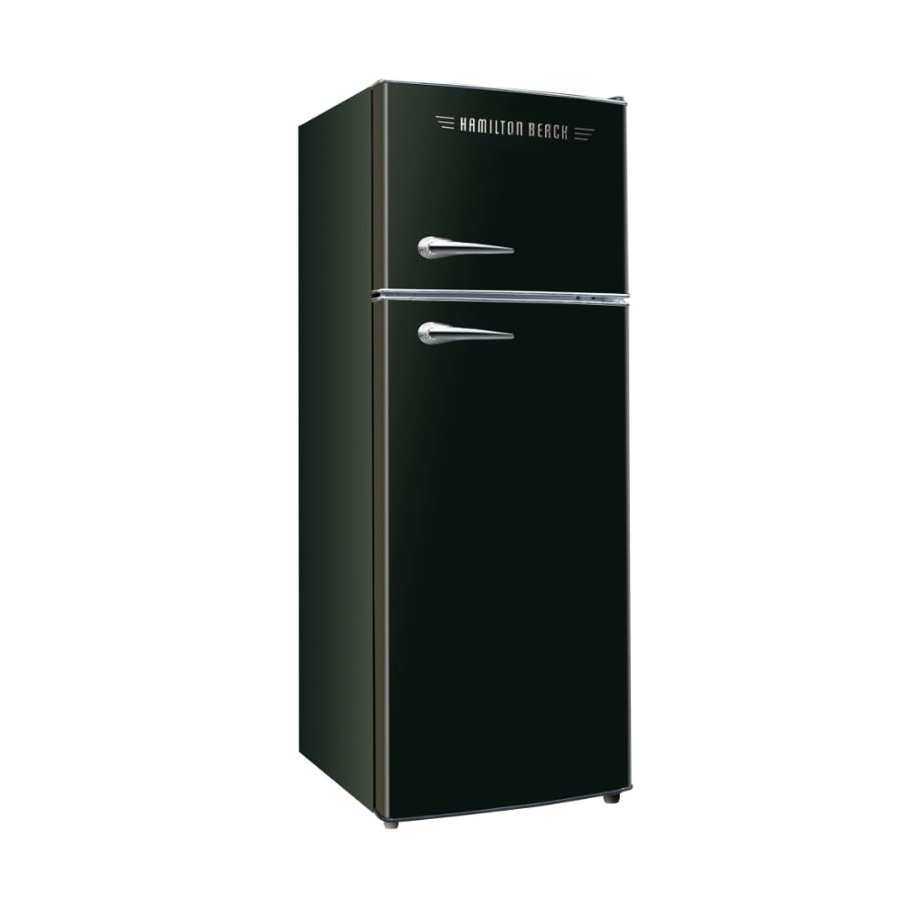 HAMILTON BEACH 2 Door Apartment Size Refrigerator with Freezer, 7.5 cu. ft, Retro Black