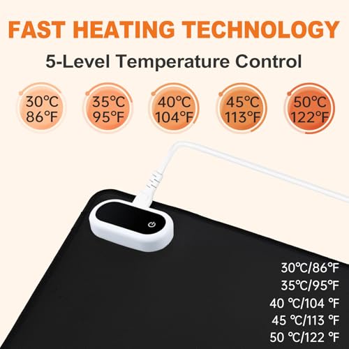 Heated Desk Pad, Heated Mouse Pad- 31.5 x 13 inch, Heated Desk Mat, Desk Warmer with 5 Heat Levels & Auto Shut-Off - Ideal for Office and Home (Black)