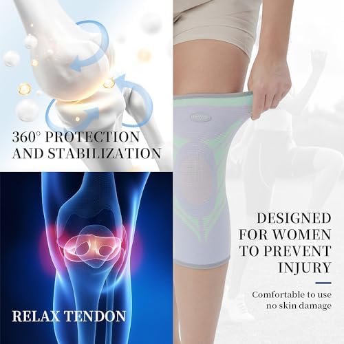 Sports Slim Knee Braces for Women - No-Slip Knee Compression Sleeve for Dance, Yoga, Knee Support for Knee Pain, Joint Pain Relief(Paradise Green, XL, 2 Pack)
