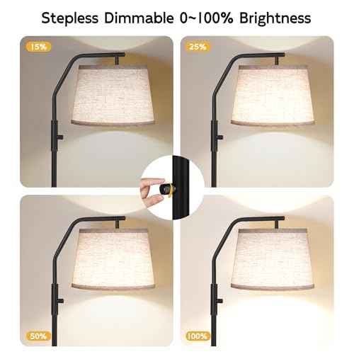SUNMORY Floor Lamps for Living Room, 9W Bulb Included, Tall Lamp for Bedroom with Adjustable Head, Modern Standing Lamp, 0-100% Dimmable Arc Floor Lamp for Dining Room Office Nursery, Black.