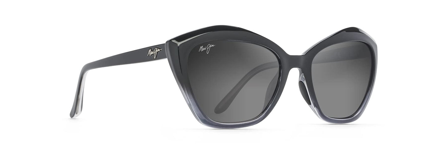 Maui Jim Women's Lotus Polarized Cat Eye Sunglasses, Gloss Black Fade/Neutral Grey, Medium