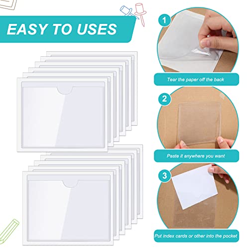 Outus 500 Pack Self Adhesive Index Card Holder Clear Plastic Label Pockets with Top Open for Loading Sticky Business Card Sleeves for Storage Bins Library Organizing Photo Protecting(3.5 x 4.4 Inch)