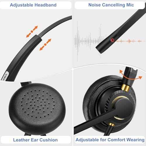 Arama Corded Telephone Headset Mono w/Noise Canceling Mic Compatible with ShoreTel Plantronics Polycom Zultys Toshiba NEC Aspire Dterm Nortel Norstar Meridian Packet8 Landline Deskphones(A800S2)