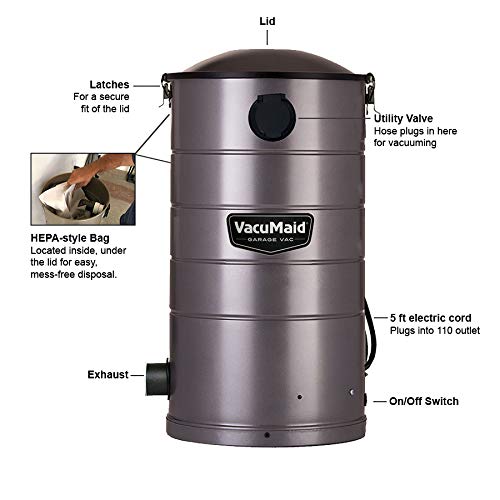 VacuMaid GV50 Wall Mounted Garage and Car Vacuum with 50 ft Hose and Tools
