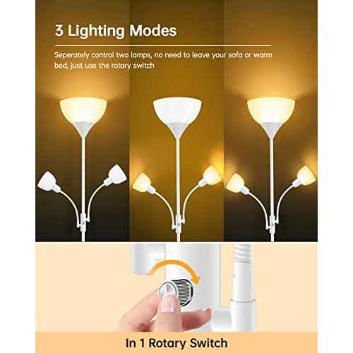 Floor Lamp White, Standing Lamp, 71" Tall Lamps for Living Room, 3 Way Switch, Plastic Lampshade, Torchiere Floor Lamp with Reading Lamps, Modern Pole Lamps for Bedroom Kids Room E26 Base(No Bulb)
