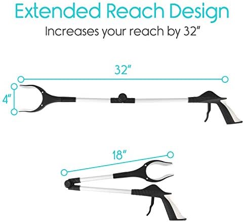 Vive 32" Grabber Reacher Tool (2 Pack) - Foldable Pickup Stick with Rotating Jaw & Sensitive Trigger - Heavy Duty Mobility Grip Hand Aid - Extra Reach Extender Claw for Seniors, Elderly, Handicap