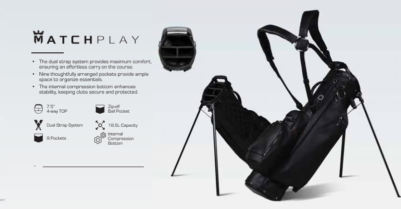 Sun Mountain Men's Matchplay LS Lightweight Stand Golf Bag 4-Way Top - 9 Pockets, Dual Strap System, Push & Electric Cart Compatible Compression Base, 2025 Model - Fog