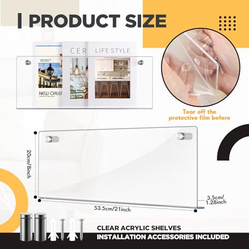 4 Pack 21" Clear Acrylic Magazine Holder Wall Mount Hanging Bookshelf Magazine Rack Brochure Holder for Waiting Room, Living Room, Office, Home Display