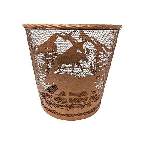 Rustic Mountain Forest Moose Metal Wastebasket ? Brown Mesh Trash Bin with Wildlife Design for Lodge, Cabin, or Nature-Themed D?cor
