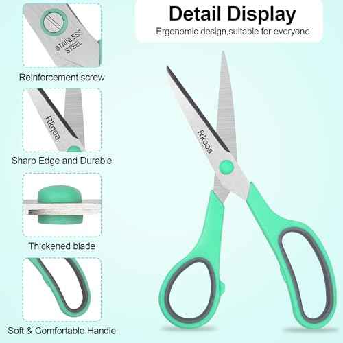 Pink Scissors Pack, Rkqoa 8" All Purpose Scissor - High Performance and Designed for Everyday use, Stainless Steel Shears Set with Comfort Grip, Right/Left Handed