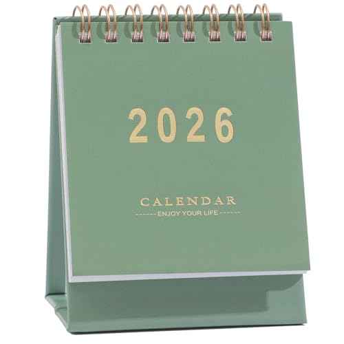 Mini Desk Calendar 2025-2026, July 2025 to Dec 2026 Standing Flip Small Desk Calendar- 2025 Monthly Desktop Calendar- Thick Paper Twin-Wire Binding for Home or Office (Green)