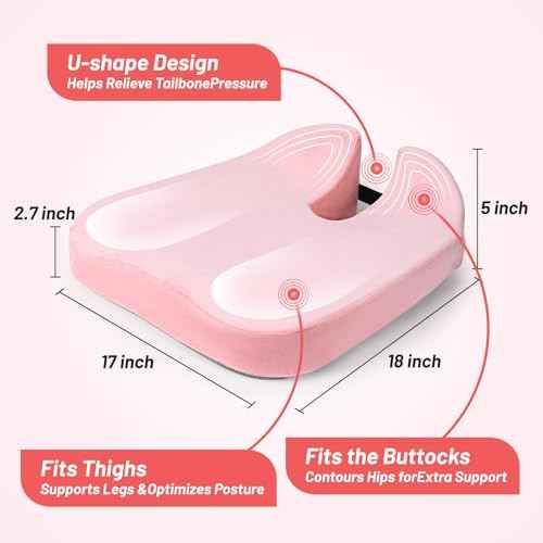 Large Memory Seat Cushion,Car Seat Cushion are Used to Relieve Sciatica, Suitable for Offices, Cars, Wheelchairs, Multi-Purpose (Pink)