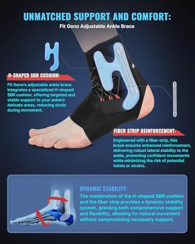 Fit Geno Ankle Brace for Sprained Ankles - Adjustable Breathable Support with Quick-Release Straps for Pain Relief and Swelling Reduction for Men and Women (Left M/L, Ankle size 9''-9.8'')